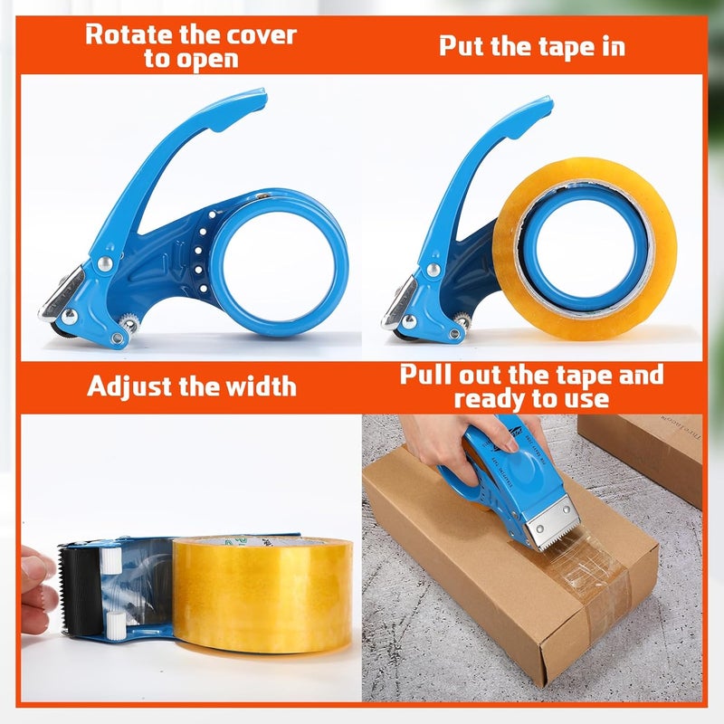 Watersay 12 Pcs 2 Inch Packing Tape Dispenser Gun Heavy Duty Metal Tape Gun for Packing Boxes Wide Tape Gun for Handheld Sealing Cutter Warehouse Tools, White, Orange, Blue - Image 4